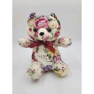 Vintage Floral Bear Plush Teddy 1989 Fabric Milaca Mills Flowers Tail